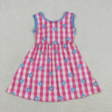 GSD4007 Flower Plaid Bows Girl's Dress