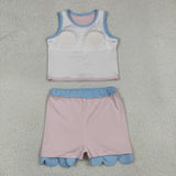 GSD4010 Solid Color Light Pink Scallop Edge Yoga Girls Skorts Set