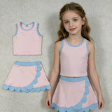 GSD4010 Solid Color Light Pink Scallop Edge Yoga Girls Skorts Set