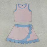 GSD4010 Solid Color Light Pink Scallop Edge Yoga Girls Skorts Set