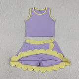 GSD4011 Solid Color Purple Scallop Edge Yoga Girls Skorts Outfits