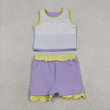 GSD4011 Solid Color Purple Scallop Edge Yoga Girls Skorts Outfits