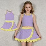 GSD4011 Solid Color Purple Scallop Edge Yoga Girls Skorts Outfits