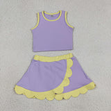 GSD4011 Solid Color Purple Scallop Edge Yoga Girls Skorts Outfits