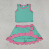 GSD4012 Solid Color Mint Scallop Edge Yoga Girls Skorts Outfits