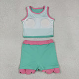 GSD4012 Solid Color Mint Scallop Edge Yoga Girls Skorts Outfits