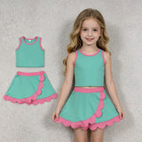 GSD4012 Solid Color Mint Scallop Edge Yoga Girls Skorts Outfits