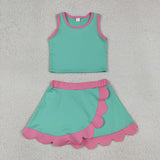GSD4012 Solid Color Mint Scallop Edge Yoga Girls Skorts Outfits