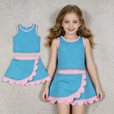 GSD4013 Solid Color Pink Mint Scallop Edge Yoga Girls Skorts Set