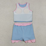 GSD4014 Solid Color Blue Color Scallop Edge Yoga Girls Skorts Outfits