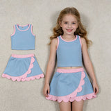 GSD4014 Solid Color Blue Color Scallop Edge Yoga Girls Skorts Outfits