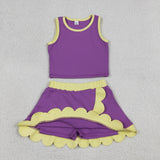 GSD4015 Solid Color Purple Scallop Edge Yoga Girls Skorts Set