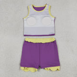 GSD4015 Solid Color Purple Scallop Edge Yoga Girls Skorts Set