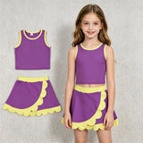GSD4015 Solid Color Purple Scallop Edge Yoga Girls Skorts Set