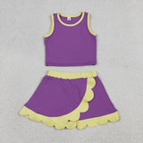 GSD4015 Solid Color Purple Scallop Edge Yoga Girls Skorts Set