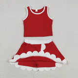 GSD4016 Solid Color Red Scallop Edge Yoga Girls Skorts Outfits