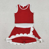 GSD4016 Solid Color Red Scallop Edge Yoga Girls Skorts Outfits