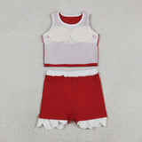 GSD4016 Solid Color Red Scallop Edge Yoga Girls Skorts Outfits