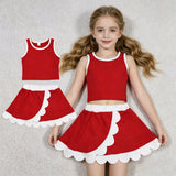 GSD4016 Solid Color Red Scallop Edge Yoga Girls Skorts Outfits