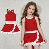 GSD4016 Solid Color Red Scallop Edge Yoga Girls Skorts Outfits