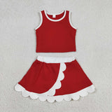 GSD4016 Solid Color Red Scallop Edge Yoga Girls Skorts Outfits