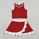GSD4016 Solid Color Red Scallop Edge Yoga Girls Skorts Outfits