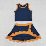 GSD4017 Solid Color Navy Scallop Edge Yoga Girls Skorts Outfits