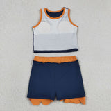 GSD4017 Solid Color Navy Scallop Edge Yoga Girls Skorts Outfits