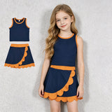 GSD4017 Solid Color Navy Scallop Edge Yoga Girls Skorts Outfits