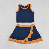 GSD4017 Solid Color Navy Scallop Edge Yoga Girls Skorts Outfits