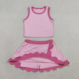 GSD4019 Solid Color Pink Scallop Edge Yoga Girls Skorts Outfits