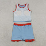 GSD4020 Solid Color Blue Orange Color Scallop Edge Yoga Girls Skorts Set