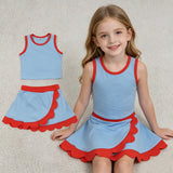 GSD4020 Solid Color Blue Orange Color Scallop Edge Yoga Girls Skorts Set