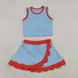 GSD4020 Solid Color Blue Orange Color Scallop Edge Yoga Girls Skorts Set