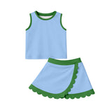 Preorder Samples GSD4021 Solid Color Blue Green Color Scallop Edge Yoga Girls Skorts Set