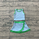 Preorder Samples GSD4021 Solid Color Blue Green Color Scallop Edge Yoga Girls Skorts Set