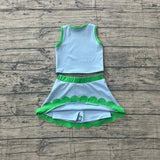 Preorder Samples GSD4021 Solid Color Blue Green Color Scallop Edge Yoga Girls Skorts Set