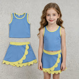 GSD4022 Solid Color Blue Yellow Color Scallop Edge Yoga Girls Skorts Set