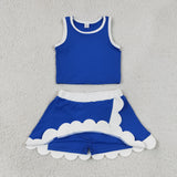 GSD4023 Solid Color Blue White Color Scallop Edge Yoga Girls Skorts Outfits