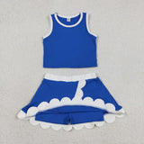 GSD4023 Solid Color Blue White Color Scallop Edge Yoga Girls Skorts Outfits