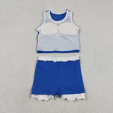 GSD4023 Solid Color Blue White Color Scallop Edge Yoga Girls Skorts Outfits