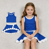 GSD4023 Solid Color Blue White Color Scallop Edge Yoga Girls Skorts Outfits