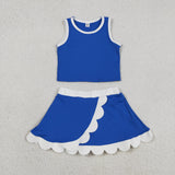 GSD4023 Solid Color Blue White Color Scallop Edge Yoga Girls Skorts Outfits