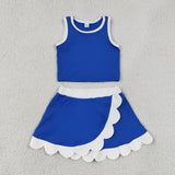 GSD4023 Solid Color Blue White Color Scallop Edge Yoga Girls Skorts Outfits