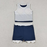 GSD4024 Solid Color Navy White Color Scallop Edge Yoga Girls Skorts Outfits
