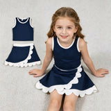 GSD4024 Solid Color Navy White Color Scallop Edge Yoga Girls Skorts Outfits