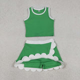 GSD4025 Solid Color Green White Color Scallop Edge Yoga Girls Skorts Outfits