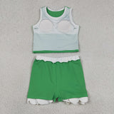GSD4025 Solid Color Green White Color Scallop Edge Yoga Girls Skorts Outfits