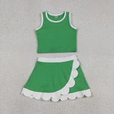 GSD4025 Solid Color Green White Color Scallop Edge Yoga Girls Skorts Outfits