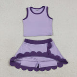 GSD4026 Solid Color Purple Color Scallop Edge Yoga Girls Skorts Outfits